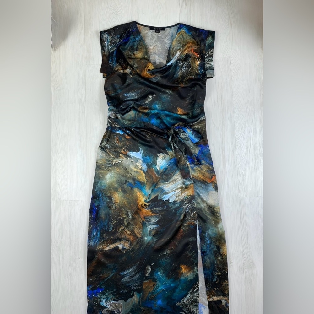 All Saints Asymmetrical Dress in Black, Blue, and Brown